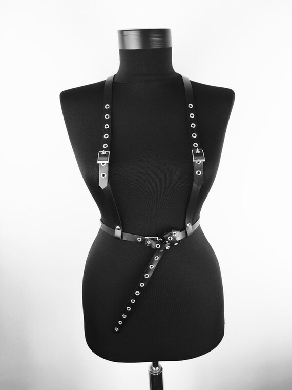 Black Leather Braces Belt