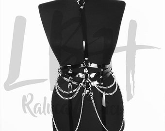 Patent Leather Harness with Chains and Garters