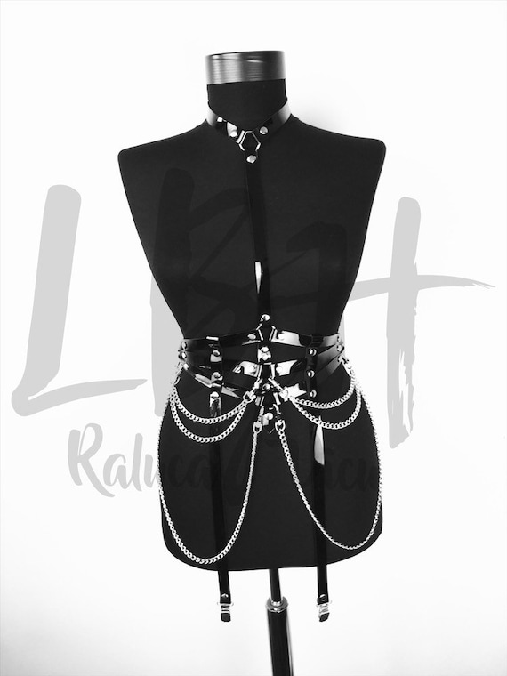 Fashion leather harness, Fetish harness, Leather garter harness, Provocative lingerie, Harness garter,Leather cage, Fetish clothing harness