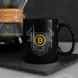 Bitcoin Bull Black Mug, Bitcoin Mug, Blockchain Cup, Bitcoin Gift, Cryptocurrency, Btc