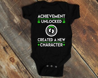 Achievement Unlocked: Created a New Character Baby bodysuit, Cute and Funny Quote for the Newborn of a Video Gamer