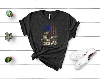 End Veteran Suicide Awareness T-Shirt - 22 A Day Patriotic US Flag - Support Our Troops