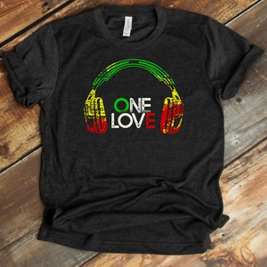 One Love Shirt - Rastafarian Headphones - Reggae -  Jamaican Pride