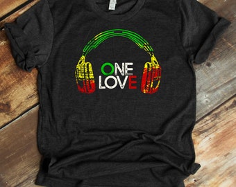 One Love Shirt - Rastafarian Headphones - Reggae -  Jamaican Pride