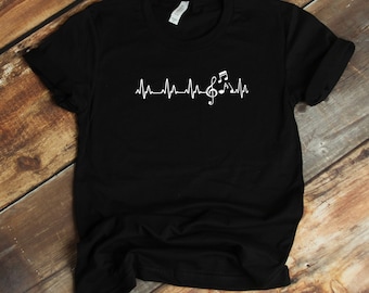 Musiker T-shirt - Musiknoter Hjärtslag EKG Puls G Klav Rolig Musiker