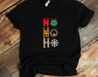 Ho Ho Ho T-Shirt - Christmas Balls Wreath Snowflakes Funny Xmas Pajama