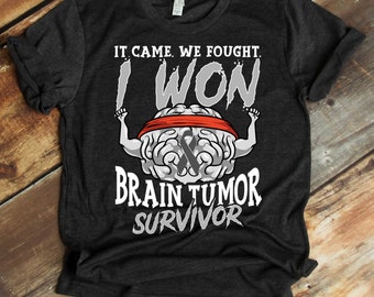 Brain Tumor Survivor / Brain Cancer Awareness Shirt / Grey Ribbon Tshirt / Brain Cancer Support / Cancer Survivor / I Fought And I Won