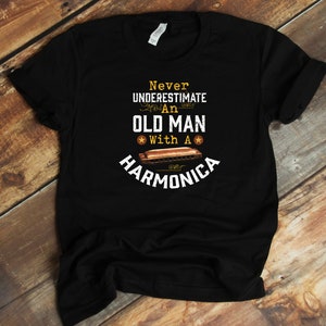 Harmonica Player T-Shirt - Old Man Musician Funny Harmonica Player