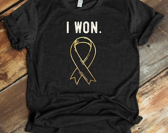 I Won Against Cancer T-Shirt - Big C Warrior - I Beat Cancer - Cancer Survivor - Childhood Cancer Awareness - Gold Ribbon