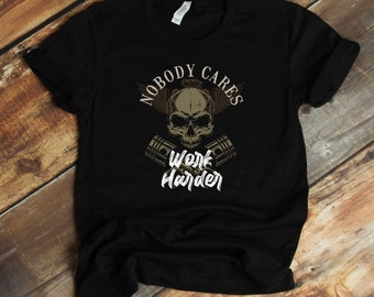 Mechanic T-Shirt - Nobody Cares Pistons Skulls Car Lover Funny Auto Mechanic Shirt