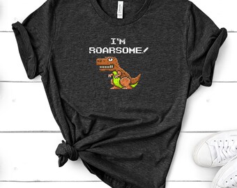 Camiseta de dinosaurio pixelado - Pun I'm Roarsome Retro Funny T-Rex Lover Shirt