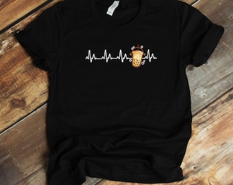 Koszulka Boba Tea Lover - Bubble Milk Tea Heartbeat Tajwański napój Zabawny Boba Lover