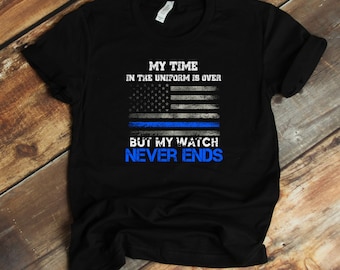 Retired Police Officer T-Shirt - US Flag Thin Blue Line - Patriotic Shirt - Police Support - Labor Day - First Responders