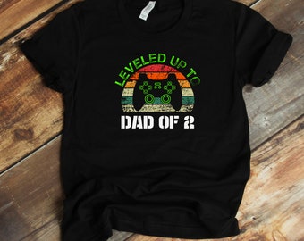 Video Gamer Dad - Father's Day Gift - Leveled Up Dad Of 2 Daddy Again Funny Pregnancy Announcement Shirt