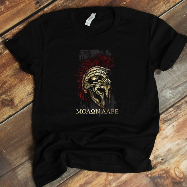 Spartan Soldier T-Shirt - Tribal Helmet Come And Take Them Molon Labe