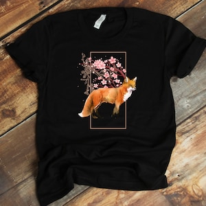 Fuchs Japanisches T-Shirt - Kirschblüte Shirt - Blume Sakura Kitsune Hanami