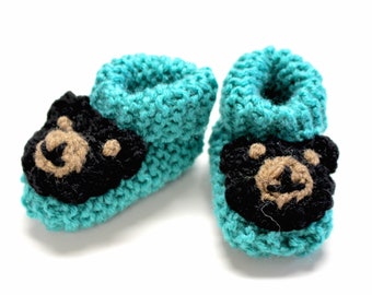 Knit Baby Shoes with Bear Heads, Great Stocking Stuffers for Baby's First Christmas, Baby Shower Gift Ideas, Baby Socks, Baby Booties, Boots
