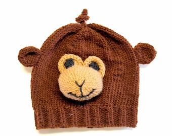 Knitted Monkey Hat for Halloween Costume, Toddler and Child, Preemie and Baby