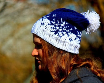 Slouch Winter Hat with Snowflakes and Pom-Pom