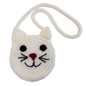 Sac à main chat minou blanc, sacs au crochet, sac à main petite fille, pochette petit animal, petit sac en fil de fer chaton, idées cadeaux pour enfants, sacs à main têtes d'animal