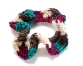 Crochet Yarn Pastel Rainbow Scrunchie, Top Knot Scrunchy, Bridesmaid Proposal, Hair Ribbons and Accessories, Mother&#39;s Day Gift for Her