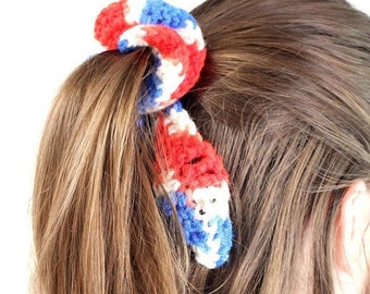 Patriotic Scrunchie with Scarf, Top Knot Scrunchy with Tie, Bridesmaid Proposal, Hair Ribbons and Accessories, Mother's Day Gifts for Her