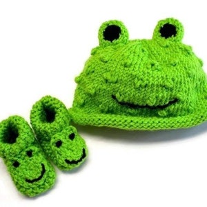 Knit Frog Hat and Booties Socks Set, Halloween Costume for Babies, Animal Photo Shoot Props, Baby Shower Gift Ideas, New Baby Outfit