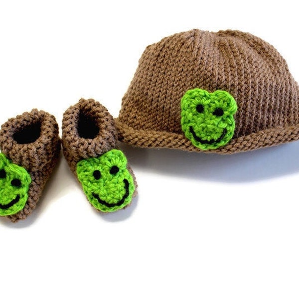 Ensemble chapeau et chaussons en forme de grenouille en fil, chapeau et chaussures de berceau pour nouveau-né, idées cadeaux pour fête prénatale, ensemble cadeau de vêtements pour nourrissons, petites chaussettes, bonnet vert