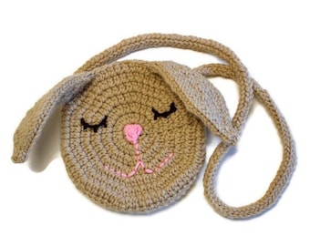 Beige Bunny Rabbit Purse, Crochet Bags, Little Girl&#39;s Purse, Small Animal Pouch, Floppy Eared Easter Bunny Rabbit Bag, Gift Ideas for Kids