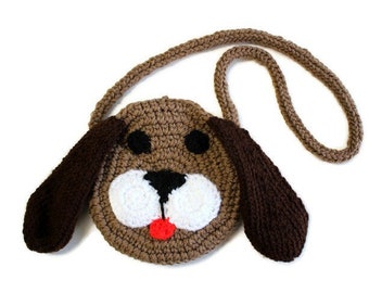 Brown Puppy Dog Purse, Crochet Bags, Little Girl's Purse, Small Animal Pouch, Floppy Eared Dog Bag, Gift Ideas for Kids, Purses for Kids
