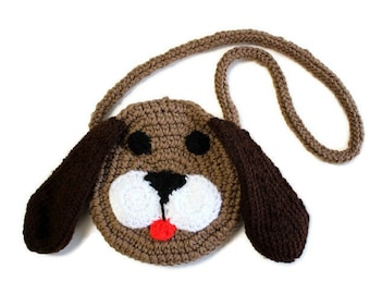 Brown Puppy Dog Purse, Crochet Bags, Little Girl&#39;s Purse, Small Animal Pouch, Floppy Eared Dog Bag, Gift Ideas for Kids, Purses for Kids