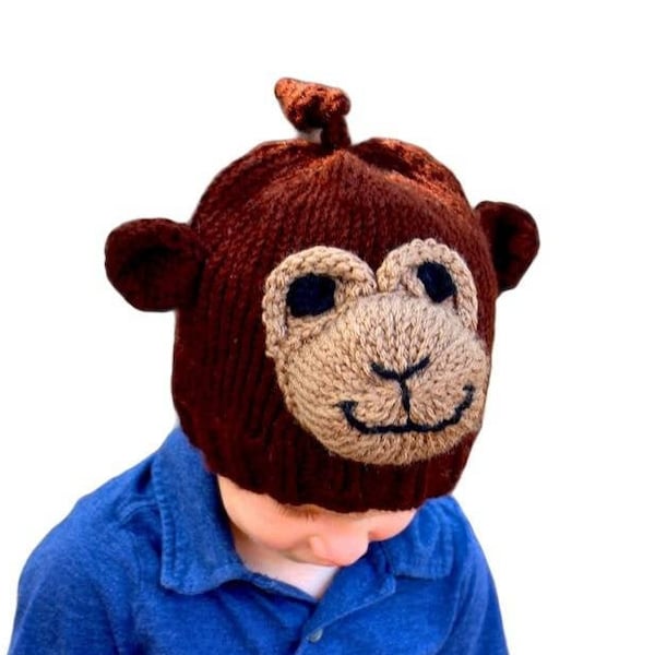 Knitted Monkey Hat, Wild Animal Photo Shoot, Safari Themed Party, Child Hats, Gender Reveal, Toddler, Child, Sizes: 1-3 Years & 4-12 Years