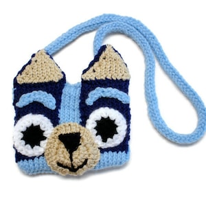 Blue Dog Purse, Crochet Bags, Little Girl&#39;s Purse, Small Animal Pouch, Puppy Bags, Gift Ideas for Kids, Bluey Dog Square Purses for Kids