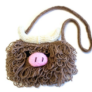 Highland Cow Purse with Horns, Shaggy Cow Bag, Animal Shoulder Bags, Western Style Purses, Gift Ideas for Little Girls, Cow Makeup Pouch