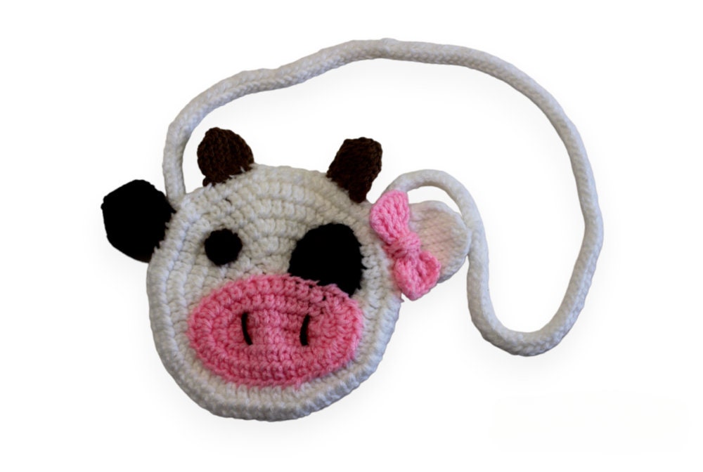 Black and White Holstein Cow Purse with Bow on Ear, Little Girl's Purse, Small Pouch, Farm Animal Bag, Gift Idea for Kids, Fun Shaped Purses