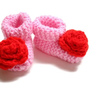 Pink Baby Shoes with Red Roses, Baby Socks, Baby Booties, Great Stocking Stuffers for Baby&#39;s First Valentine&#39;s Day, Baby Shower Gift Ideas