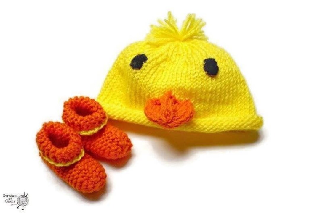 Yellow Duck Hat and Booties Set for New Babies Newborn Crib Etsy