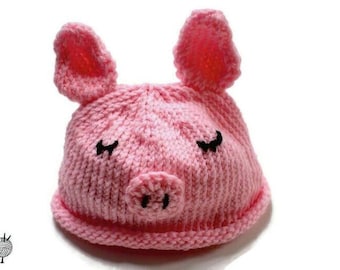 Knitted Pig Hat for Halloween Costume, Preemie and Baby