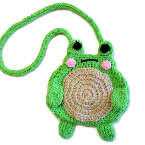 Frog Shaped Purse, Knitted Bags, Little Girl's Purse, Small Animals Pouch, Woodland Frogs Bag, Gift Ideas for Kids, Fun Shaped Kids Purses