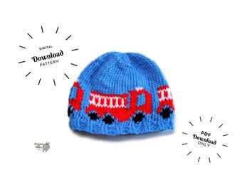 Firetruck Pattern Hat Knit Pattern, Yarn Beanie Patterns, Knitting Pattern, DIGITAL DOWNLOAD ONLY, Knitted Winter Beanie Hats, Fire Engine