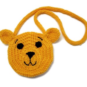 Porte-monnaie ours jaune au crochet, Porte-monnaie pour petite fille, Pochette en tricot pour petits animaux, Animaux sauvages de safari, Idées cadeaux pour les enfants, Sacs à main amusants pour enfants