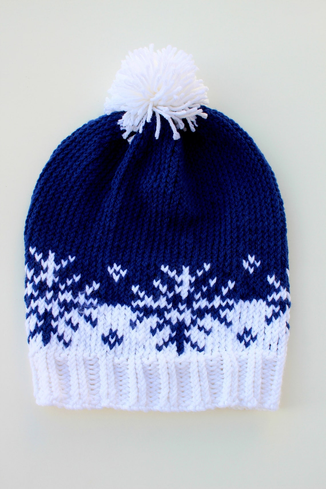Slouch Winter Hat with Snowflakes and Pom-Pom | Etsy
