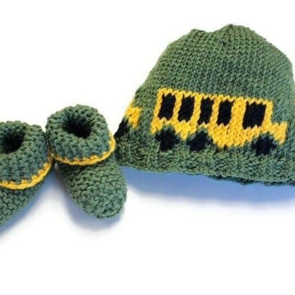 Little Boy's School Bus Hat and Booties Set, Gift Ideas for Little Students, Fun Hats for Little Boys, Christmas or Birthday, Bus Truck Hats