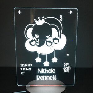 Gepersonaliseerd nachtlampje, olifantennachtlampje, wolkennachtlampje, meisjeskamer, jongenskamer, babydecor, LED-licht, babygrafiek