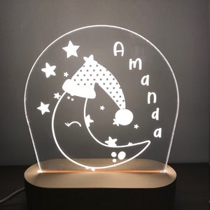 Personalized Night Light, Moon Night Light, Kid&#39;s Night Light, Girl&#39;s Room, Boy&#39;s Room, Kid&#39;s Bedroom Décor, Sleeping Moon