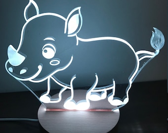 Personalized Night Light, Rhino Night Light, Kid's Night Light, Girl's Room, Boy's Room, Kid's Bedroom Décor