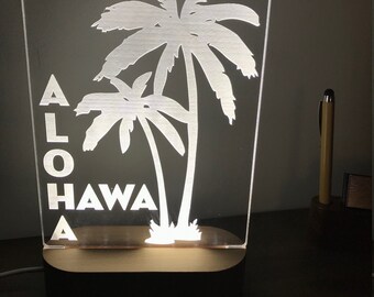 Personalized Night Light, Palm Tree Night Light, Bedroom Décor, LED Light, Hawaii Décor, Aloha Light