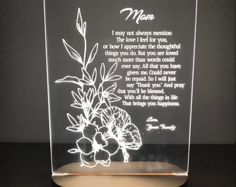 Personalized Night Light, Mother&#39;s Day Light, Flower Night Light, LED Light, Mother