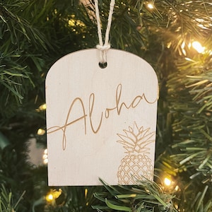 Wooden Christmas Ornament, Aloha Ornament, Hawaii Ornament, Pineapple Ornament