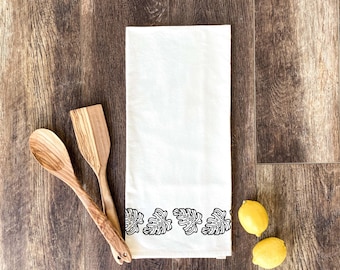 Monstera Dish Towel, Flour Sack Towel, Decorated Dish Towels, Hawaii Decor
